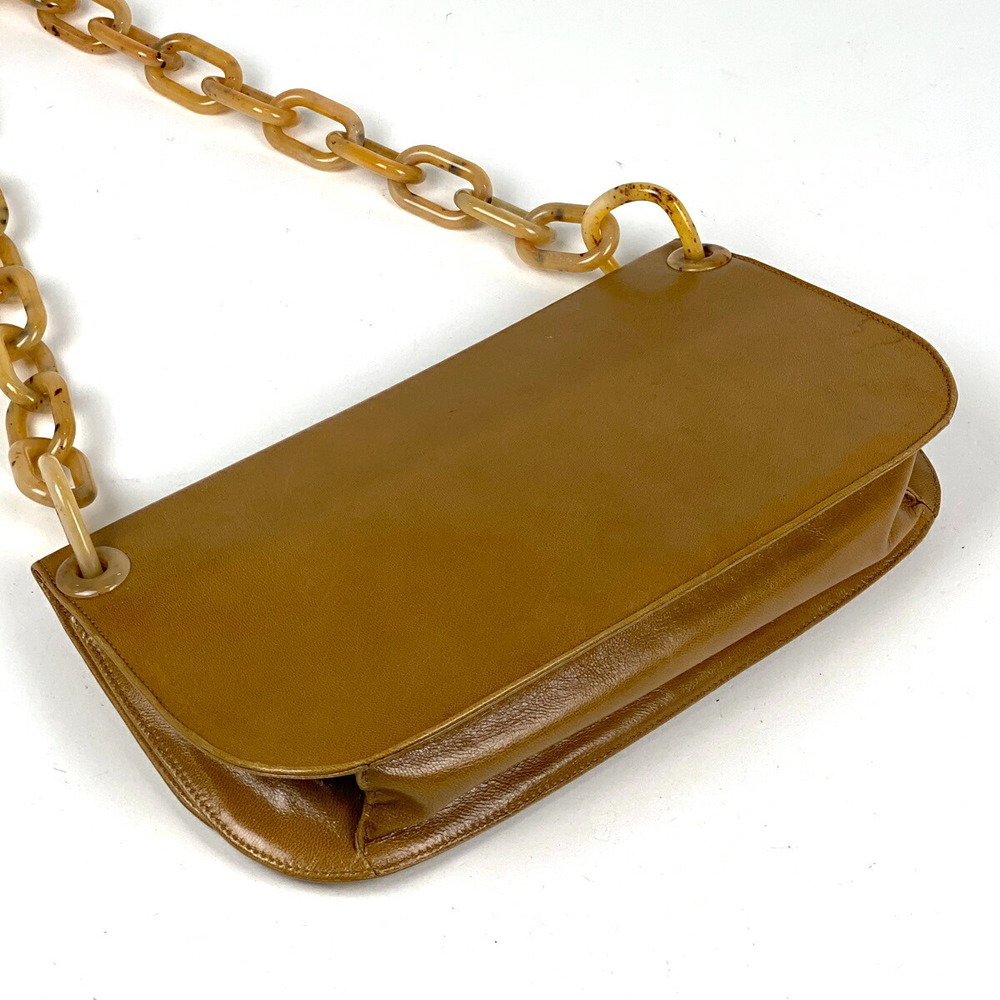 Prada Logo Shoulder Bag Hobo Chain Leather Brown - Picture 2 of 7